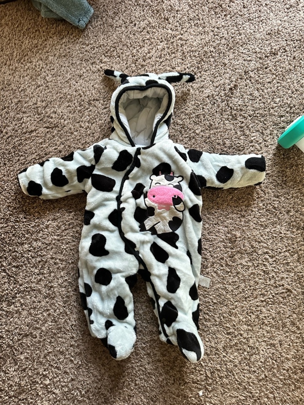 Cow-Print Fleece Baby One-Piece with Hood